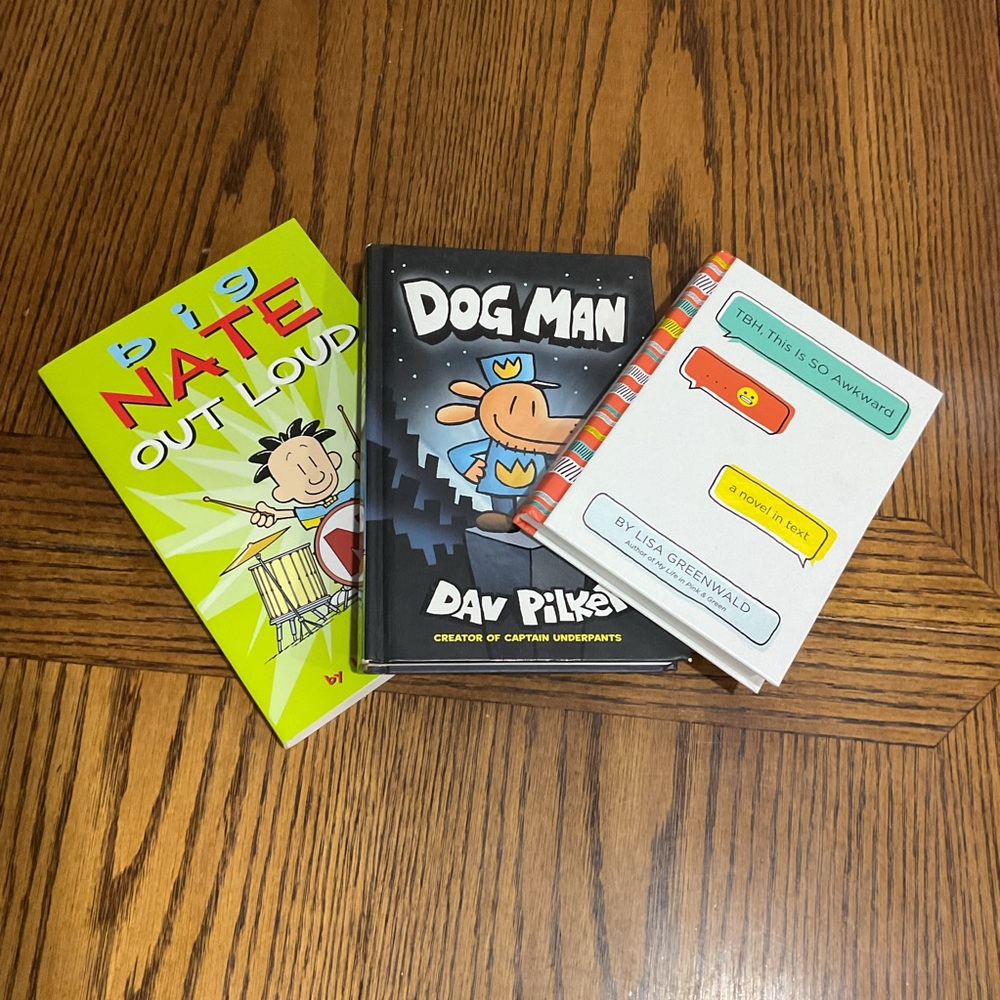 NWOT graphic novels/books: big NATE out loud, DOG MAN & TBH this is so awkward